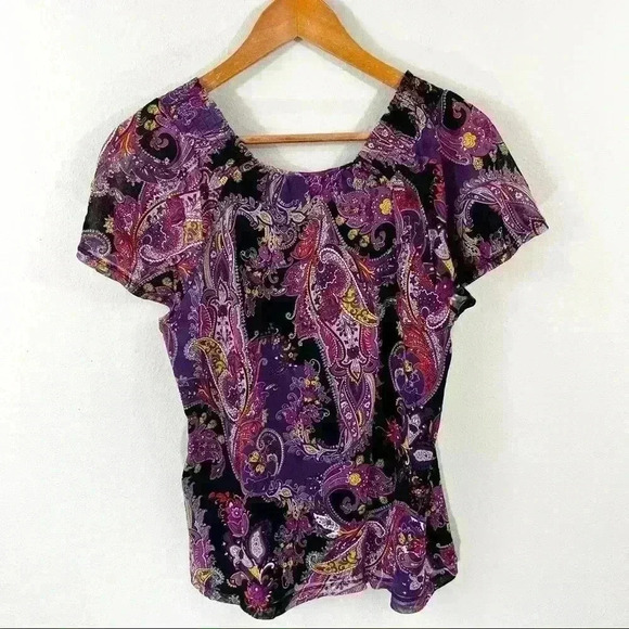 Apt 9 purple and black paisley print short sleeved shirt - Picture 3 of 3